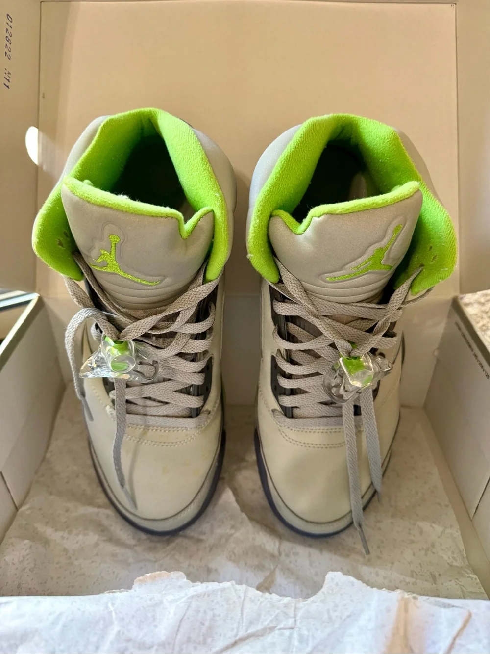 Air Jordan 5 Retro High-Top Sneakers in Grey and Lime Green